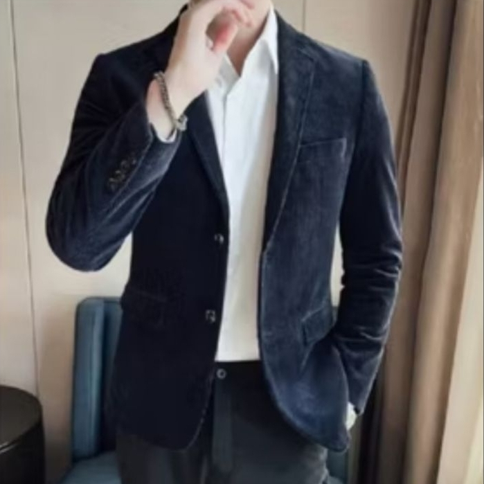 Blazer Corduroy Pria Navy Jas Blazer Casual Pria Navy
