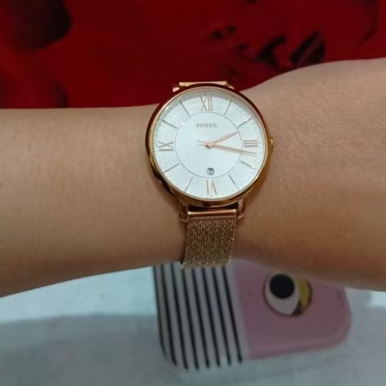 [PRELOVED] Jam Tangan Fossil Jacqueline Rose Gold Mesh Strap - Original Fullset