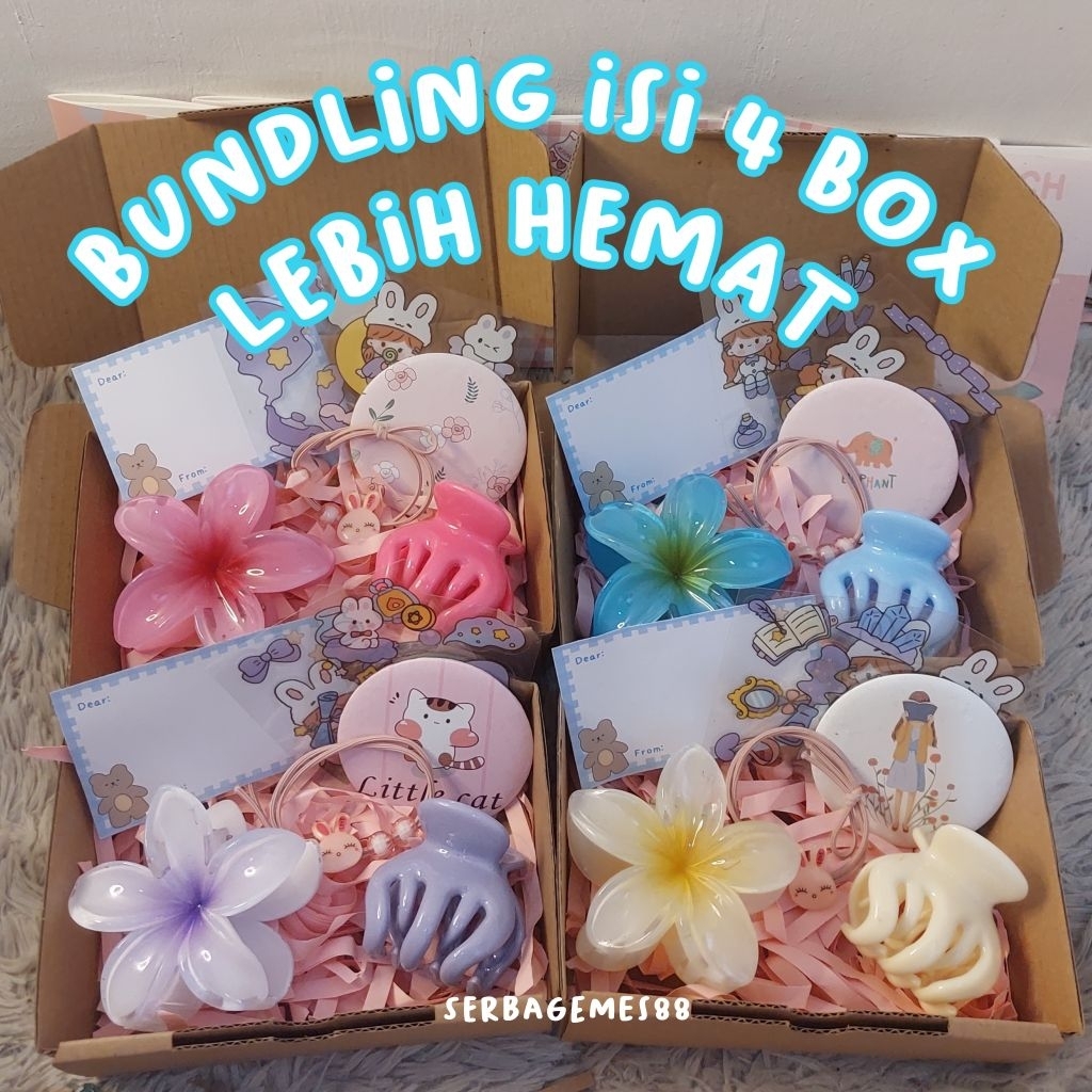 serbagemes88- (BUNDLING ISI 4 BOX) PAKET AKSESORIS JEDAI BUNGA KAMBOJA KOREA IKAT RAMBUT ANAK LENGKA