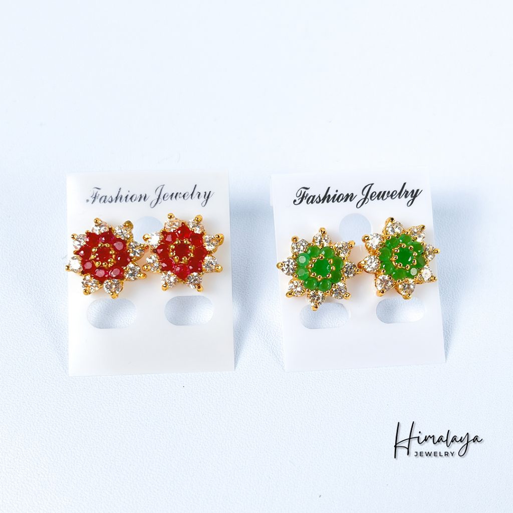 Anting Stud Tusuk Sumpel Motif Padi Batu Permata Zirconia Ukuran Besar Bahan﻿ Tembaga Lapis Emas Hon