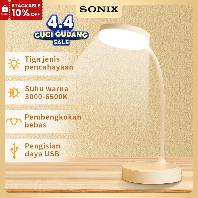 Sonix SLP01 Lampu Belajar Tricolour Sentuh 3 Warna Tempat Pulpen Baca Meja Kerja Duduk 2000mAh Lampu