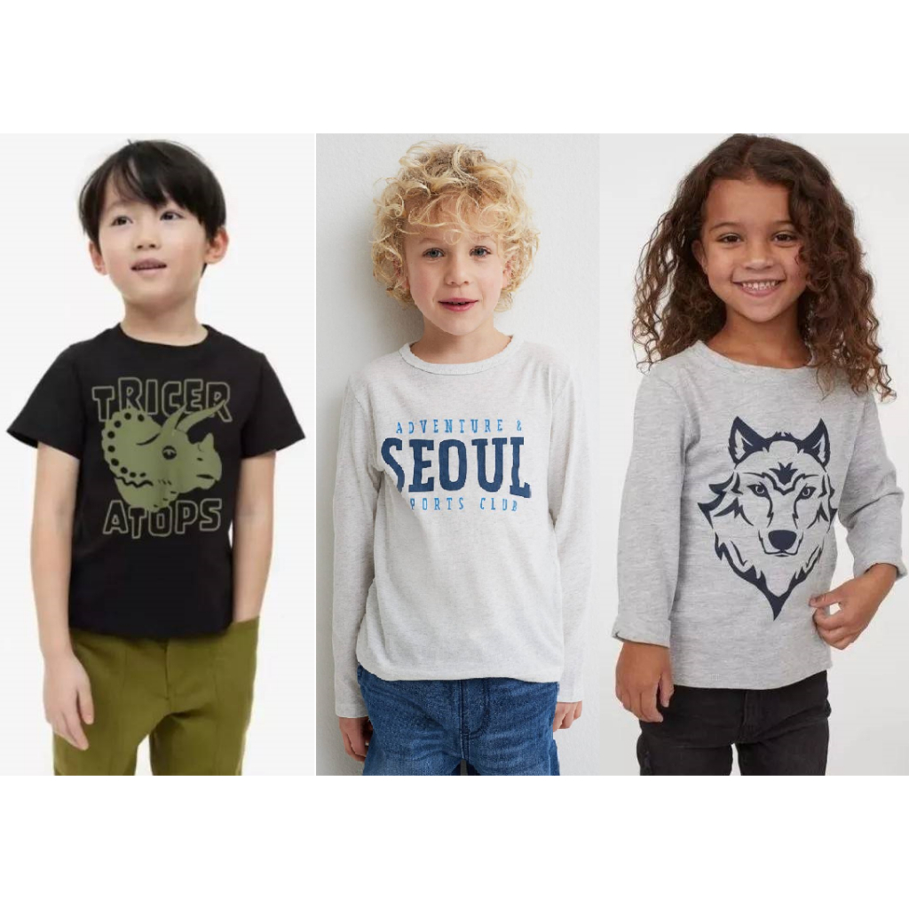 Pabrik branded HaeM tee kids H2 1 2 4 6 8 10 14 year tahun navy cream putih hijau abu kuning landak 