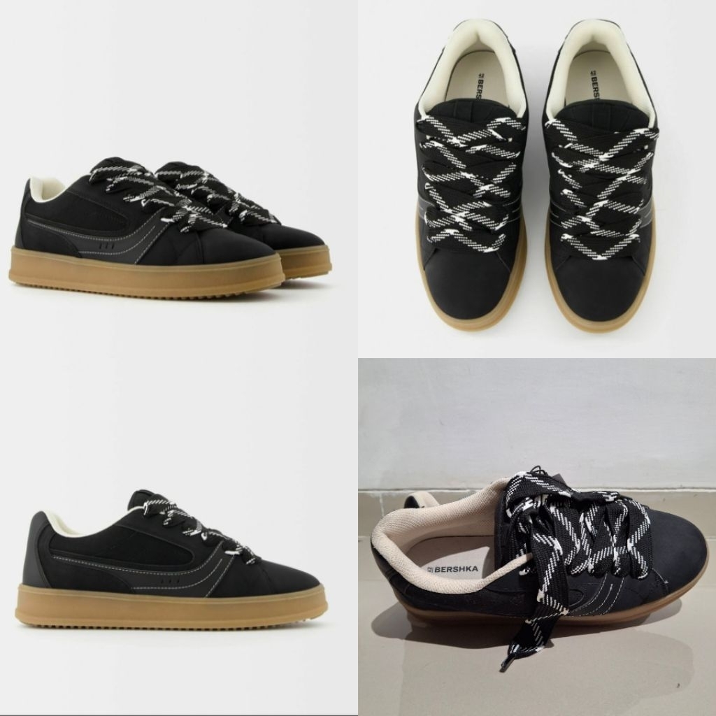 BERSHKA SEPATU SNEAKERS RETRO CHUNKY BLACK ORIGINAL ASLI BARU