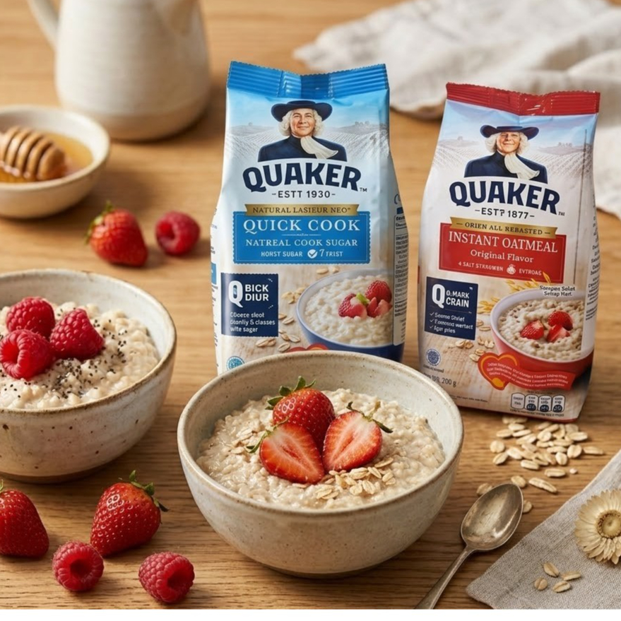 QUAKER OATMEAL MERAH 200GR / QUAKER OATMEAL BIRU 200GR / QUAKER BUNGKUS KECIL / QUAKER SEDUH AIR PAN