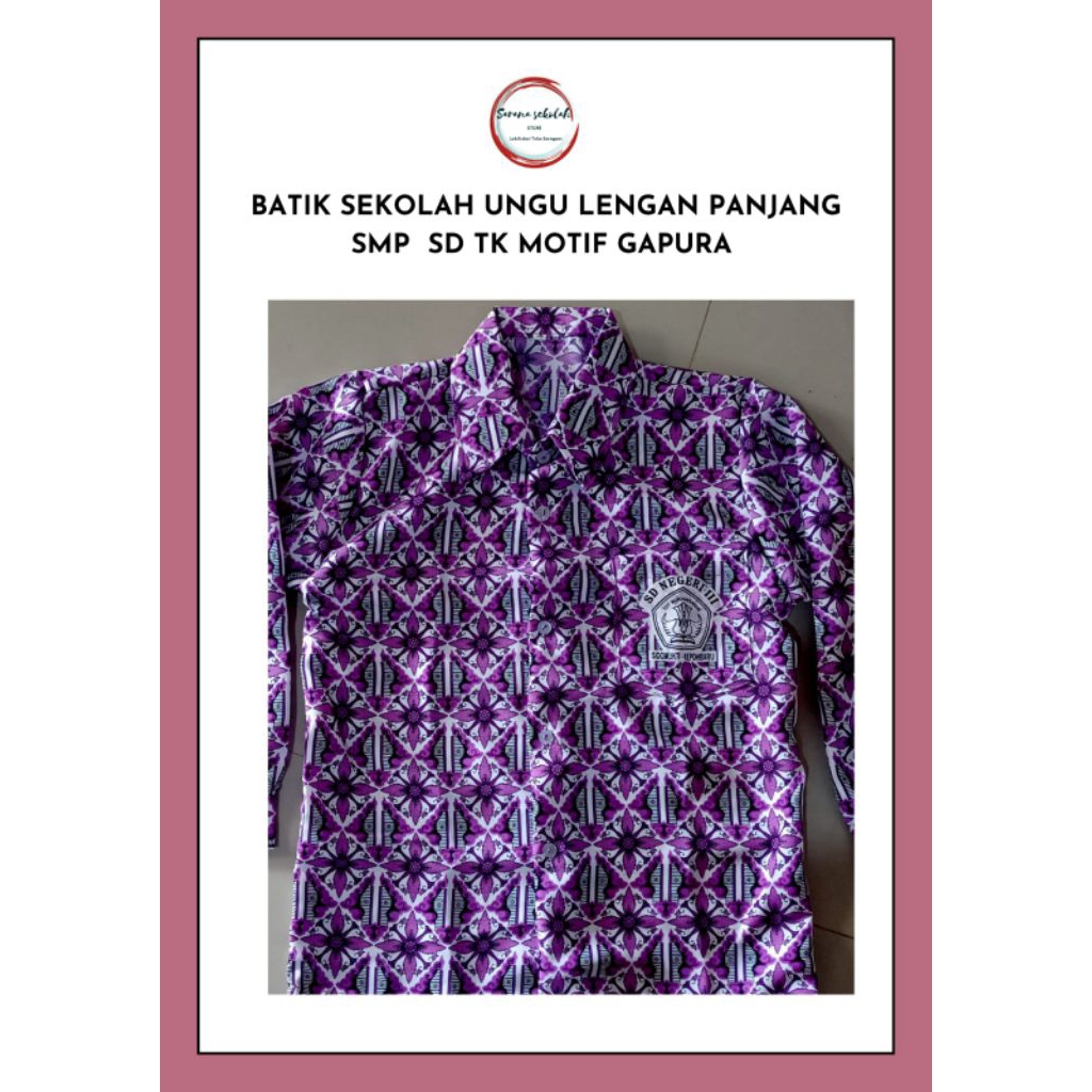 Baju Batik Sekolah SD MI Logo Tutwuri Motif Putik Sari Ungu