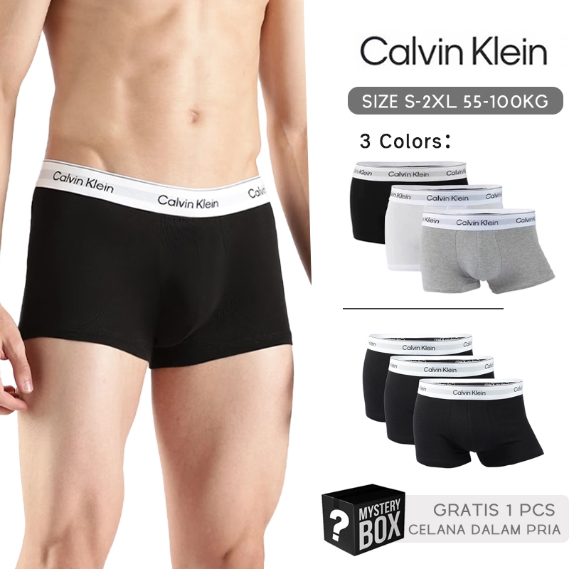 3PCS Celana Dalam Pria Calvin Klein Celana Boxer Katun Antibakteri dan Bernapas Boxer Pendek