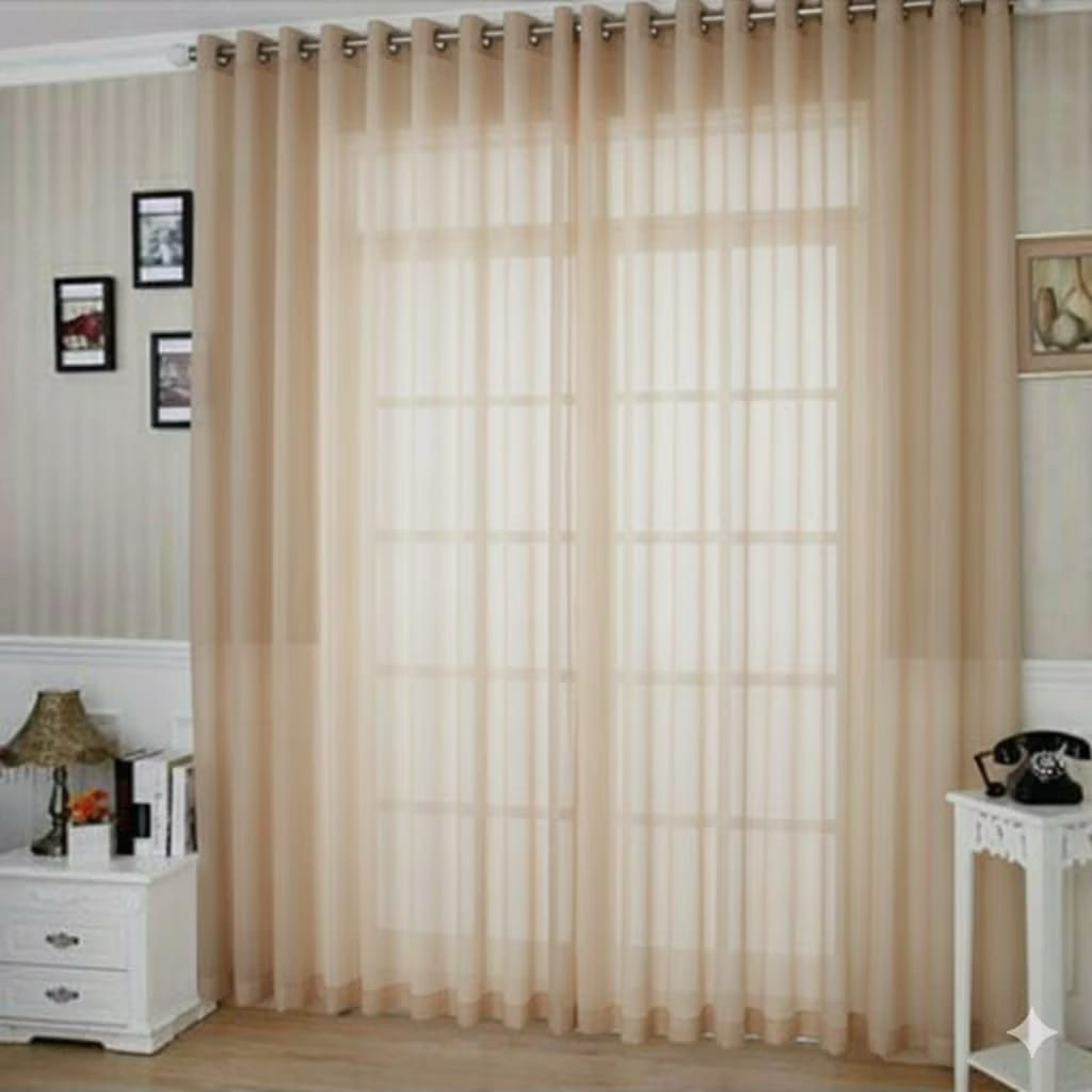 gorden vitrase warna coklat moca model semokring lebar 150 dan 200
