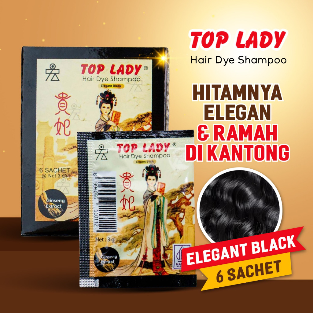 TOP LADY Hair Dye Bubuk Black @6 sachet Shampoo Semir Uban