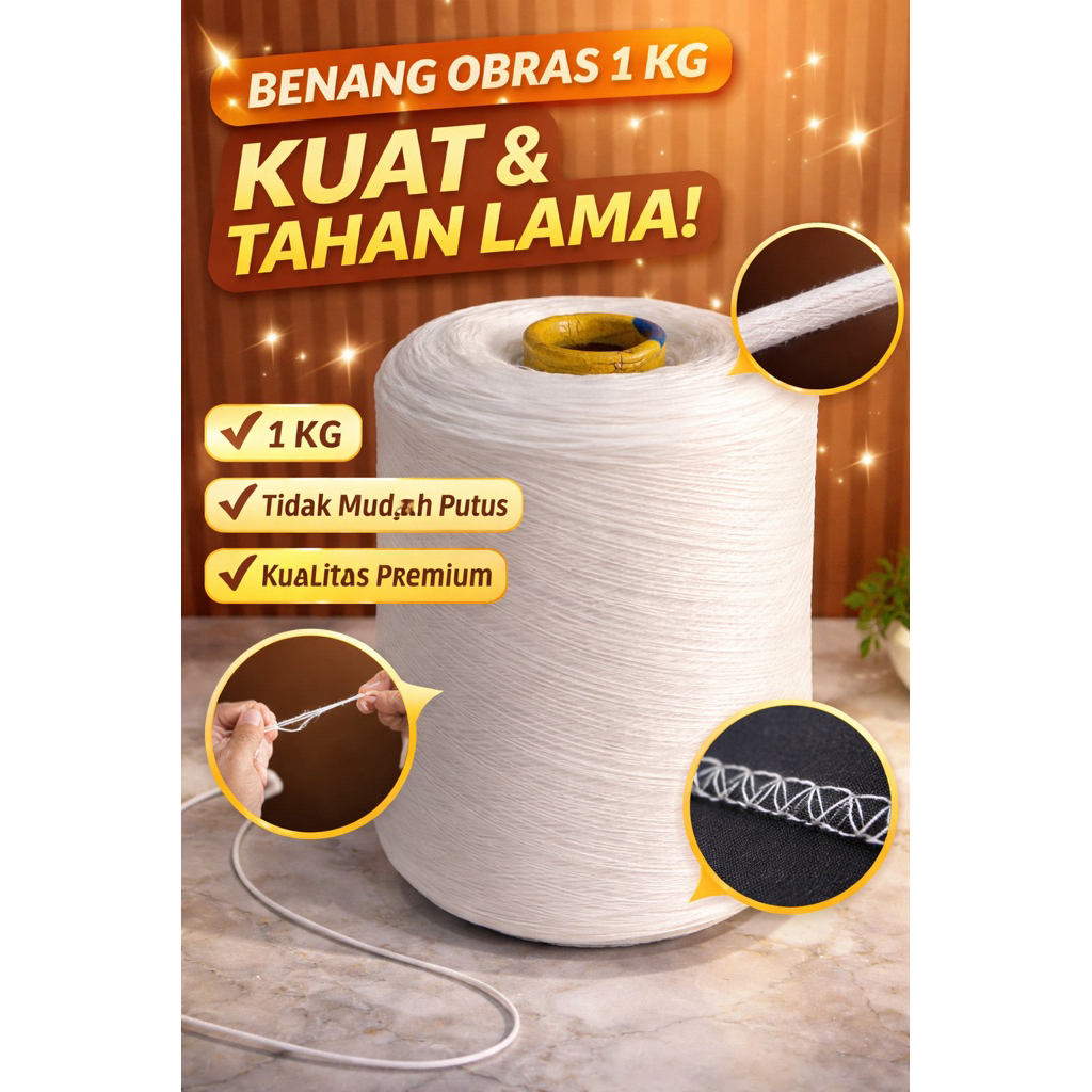 Benang Obras 1kg || Benang obras putih 1kg || Benang obras putih || Benang obras polyester