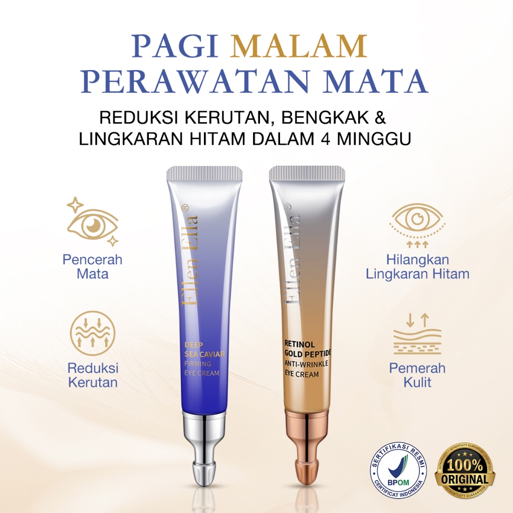 [BPOM] Ellen Ella Krim Mata Pagi & Malam Formula Anti Penuaan Hilangkan Kantung Mata Lingkar Hitam &