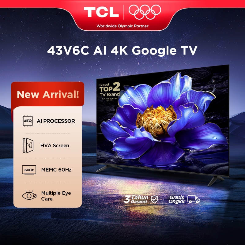 TCL AI 4K Google TV 43 inch V6C - MEMC - HDR 10 - HVA Panel - Dolby Audio - Google Play/Netflix/Yout