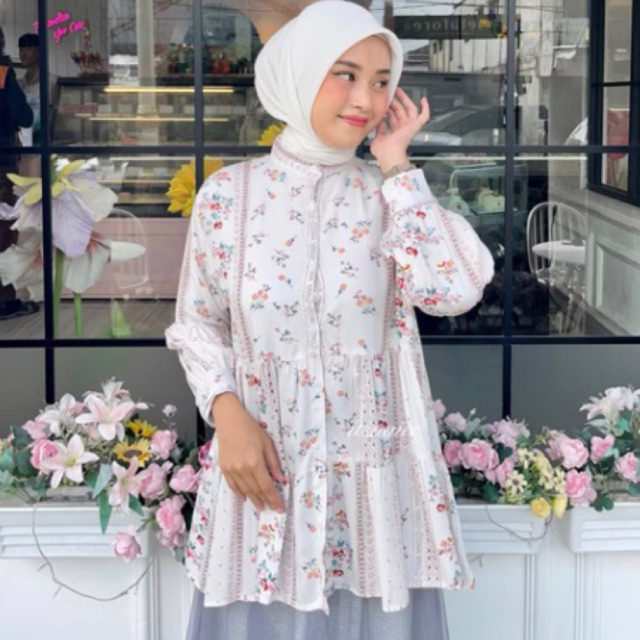 preloved fira top - tunik motif bunga model baru