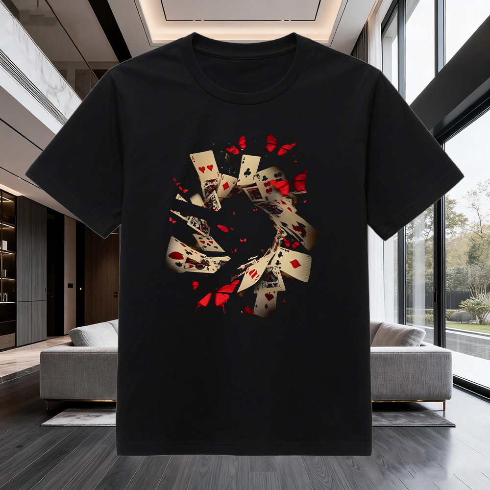 Kaos Distro Motif Kartu Remi Poker - Kaos Polos Katun Combed 280gsm Tebal, Unisex S-5XL Lengan Pende