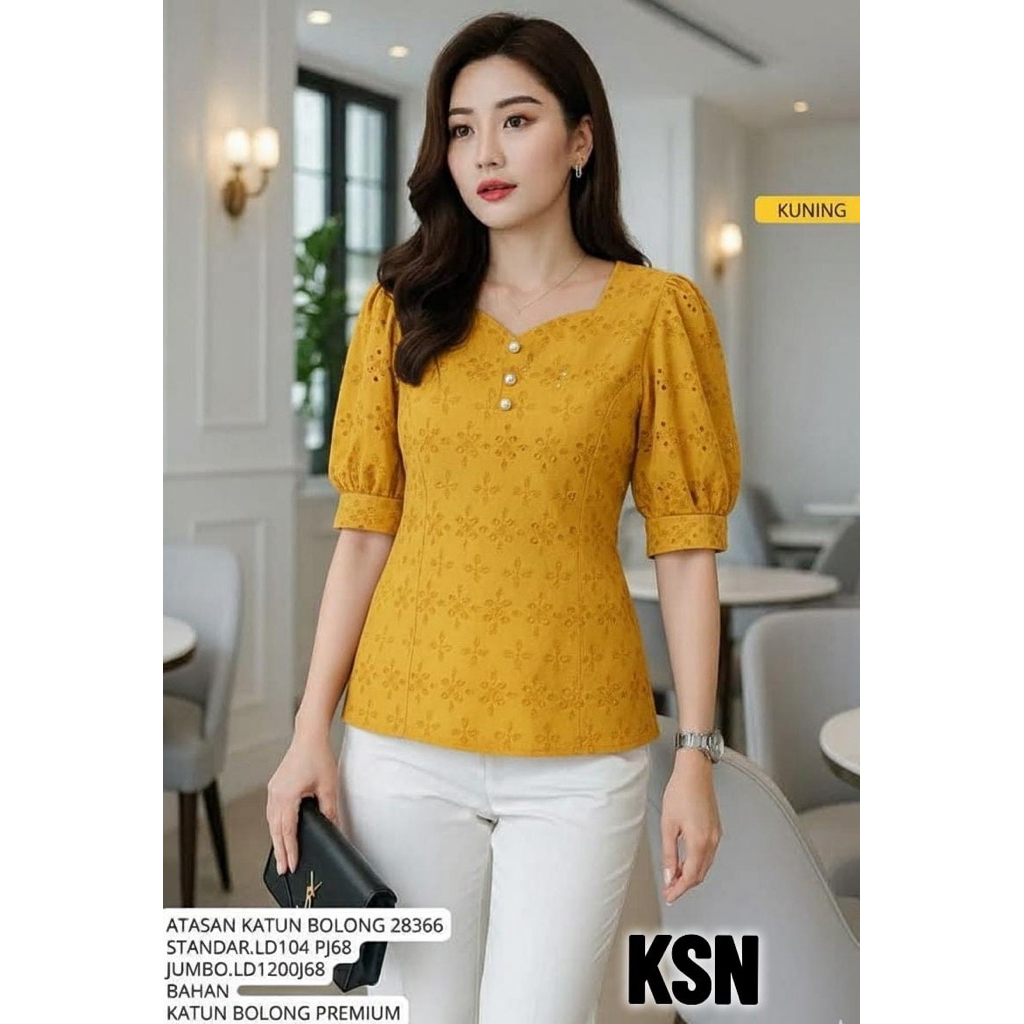 Atasan/Blus wanita  bahan Katun bordir Kancing aktif premium Lapis puring terbaru