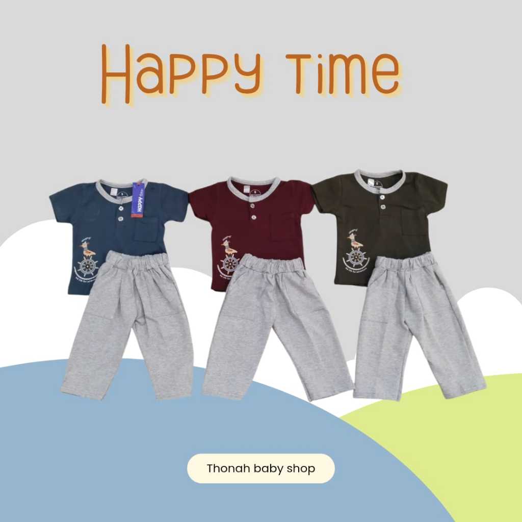 HAPPY TIME - Baju Setelan Anak Cowok 0 - 18 bulan/ kaos anak cowo