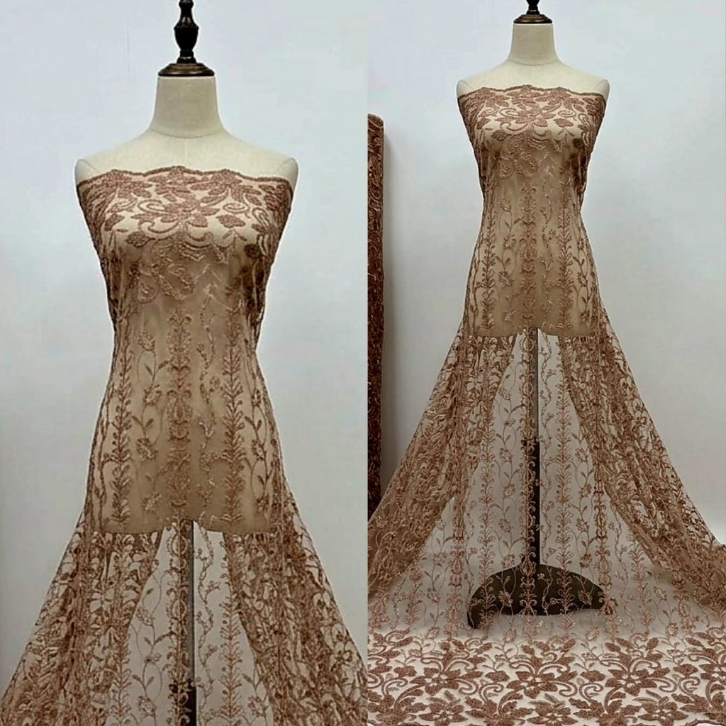 bahan kain tille brokat motif akar
