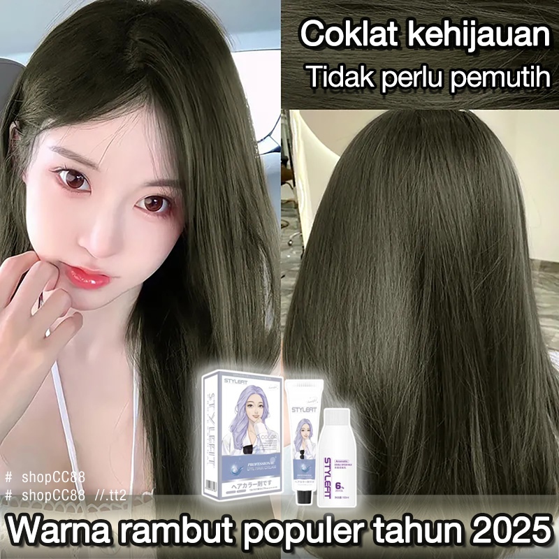 (Beli 100ml gratis 100ml)STYLE FIT cat rambut,Tidak perlu pemutih*200ml,hijau gelap kebiruan,pewarna