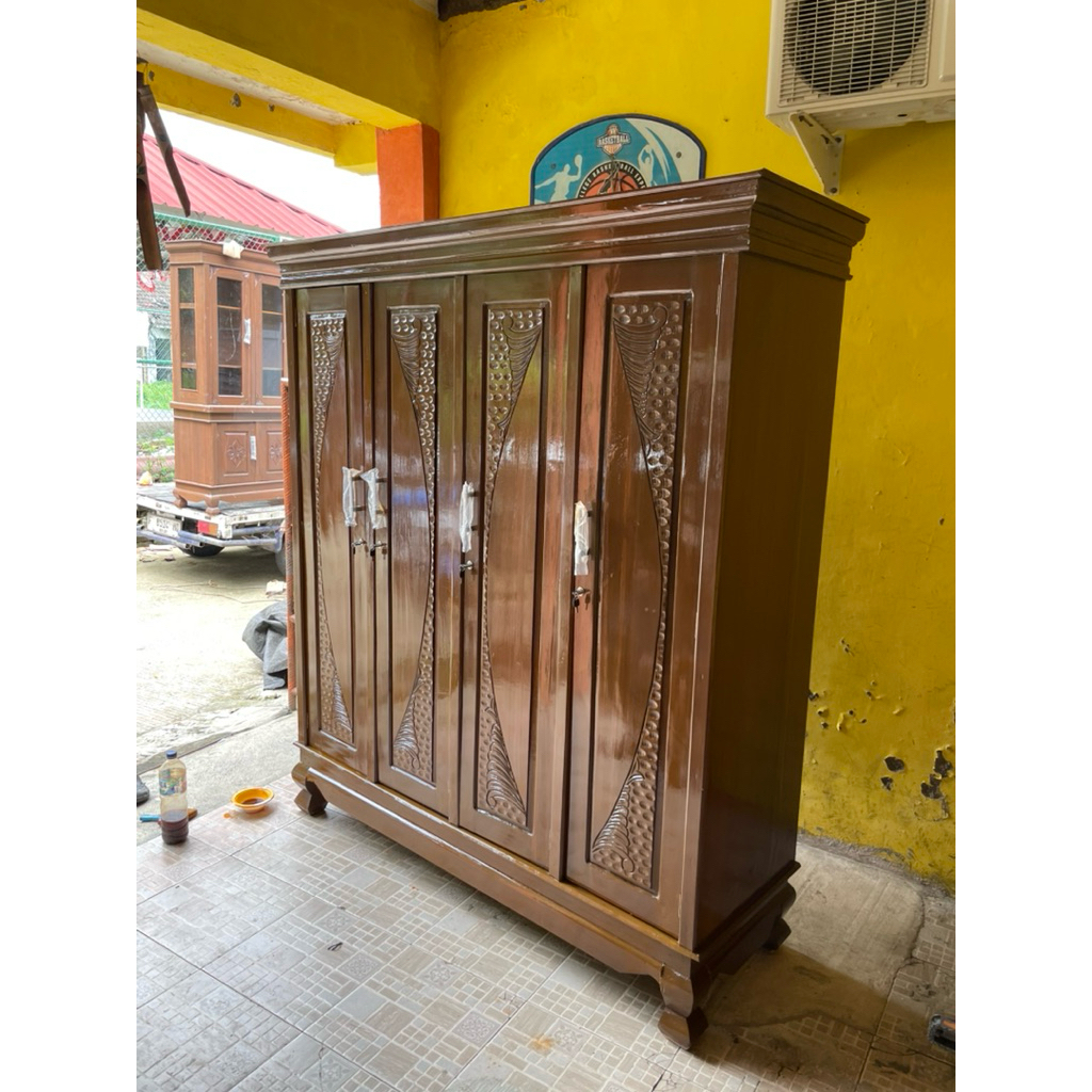 Lemari pakaian jati 4 pintu full kayu jati