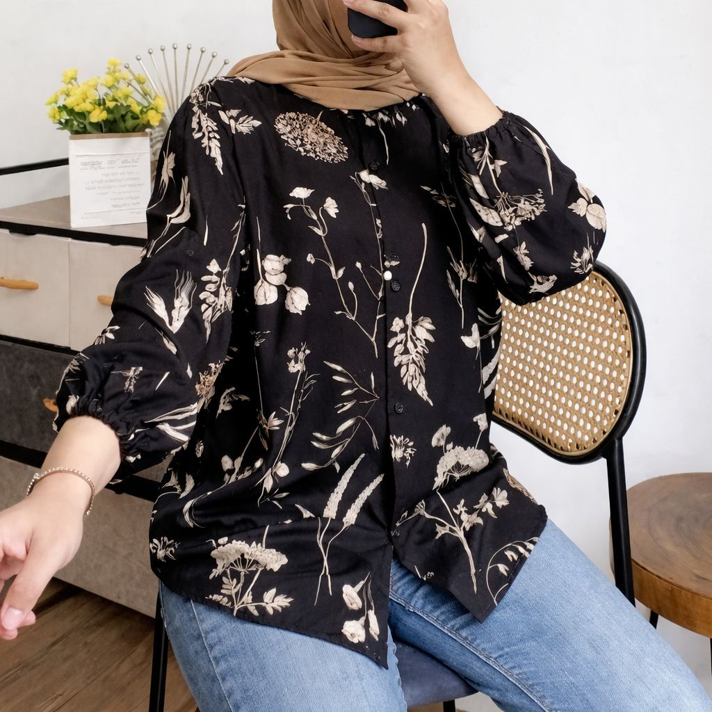 KEMEJA WANITA RAYON MOTIF SALUR / DAILY TOP RAYON-KEMEJA RAYON KEKINIAN/ATASAN WANITA RAYON MOTIF/KE
