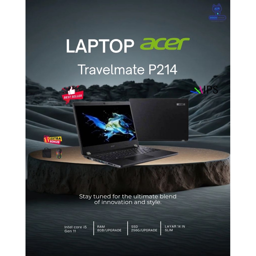 Laptop Acer Travelmate P214 Intel core i5 Gen 11 iris berkualitas bergaransi