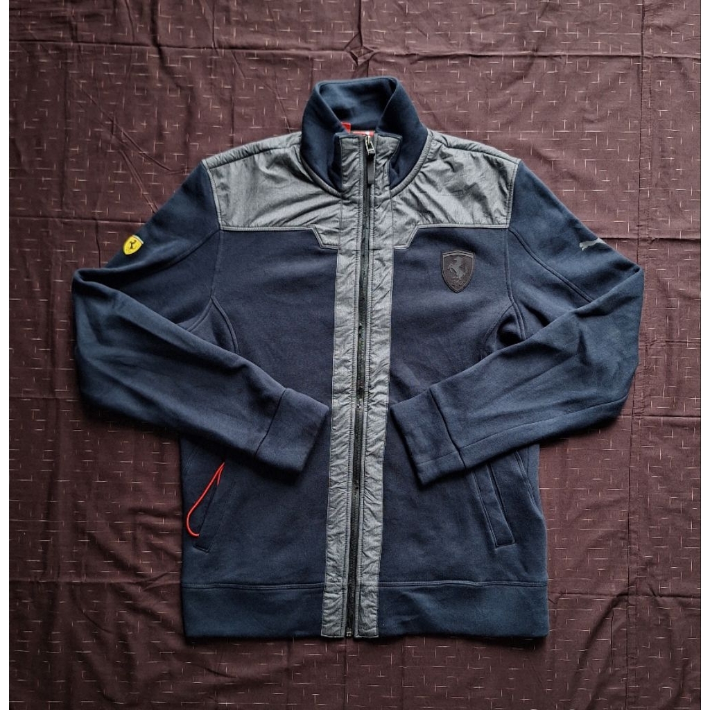 PUMA Ferrari Vintage Rare Sports Track Jacket Sweater Black Gray Cotton Size Fit L