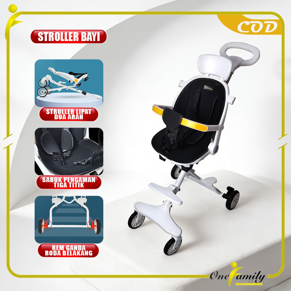 ONE-C772 Kereta Dorong Bayi Lipat Dua Arah Stroller Dorong Bayi Dengan Atap / Perlengkapan Bayi Port