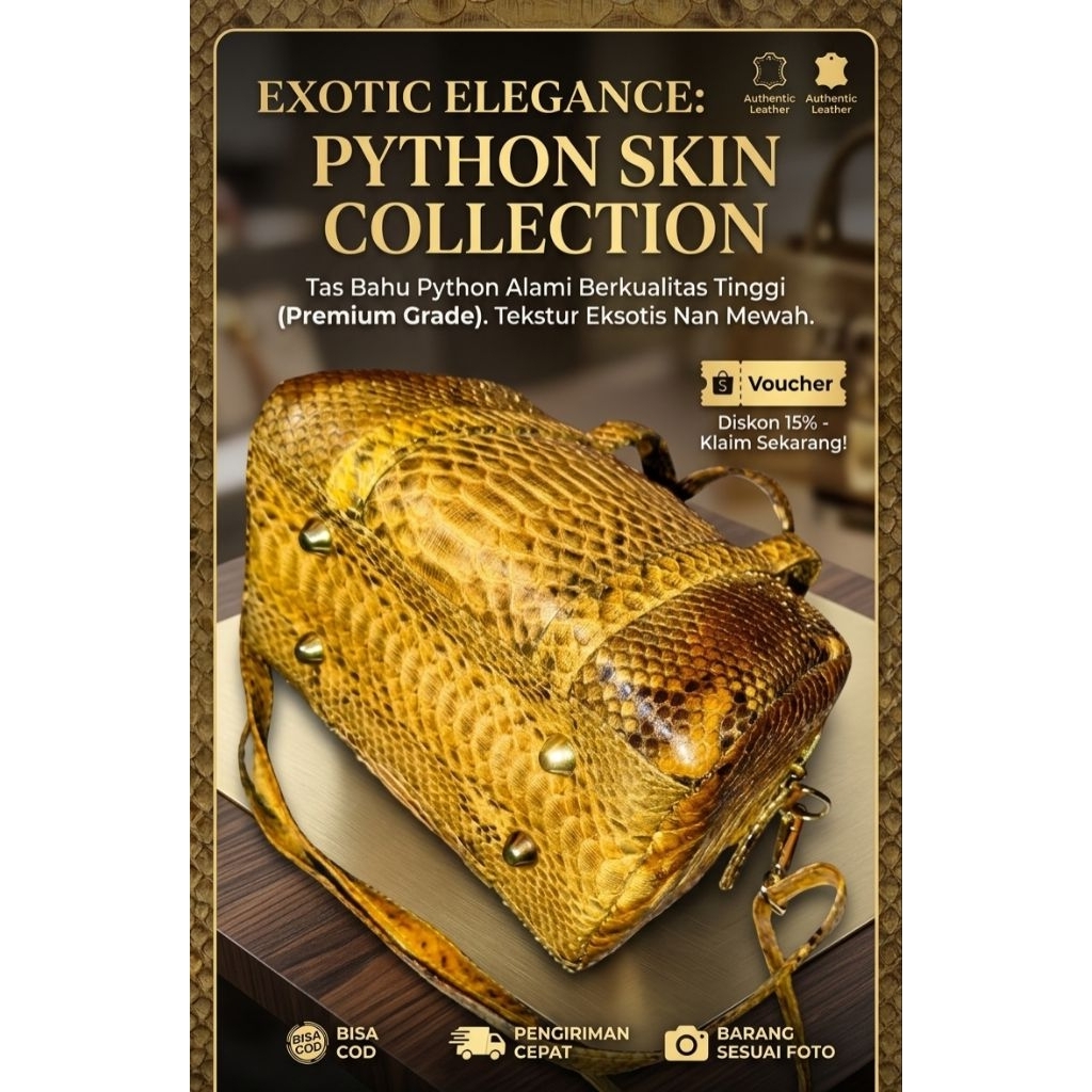 Tas Kulit Ular Python Asli - Handbag Wanita Premium Kulit Eksotis