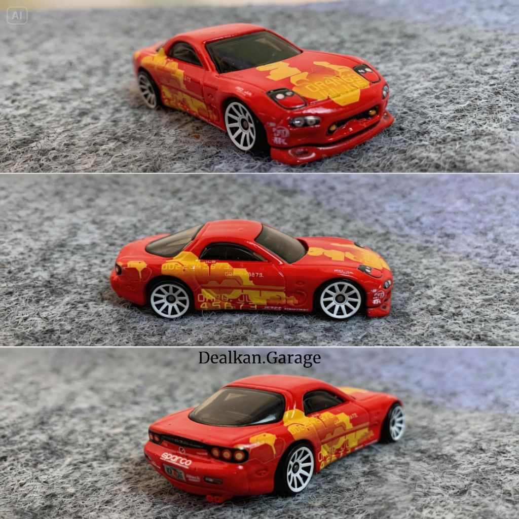HOT WHEELS CUSTOM MAZDA RX7 DECAL LIVERY MAZDA RX7 ORANGE JULIUS FAST AND FURIOUS