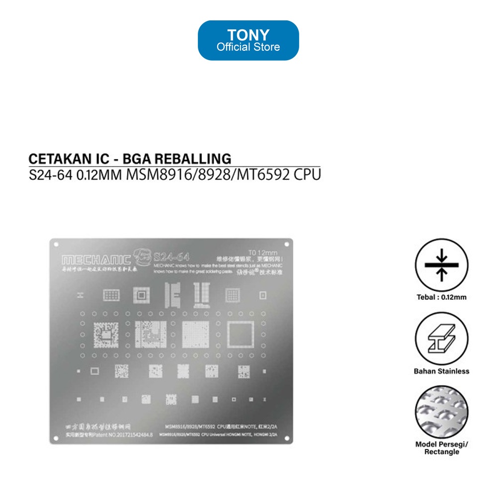 MECHANIC S24-64 CETAKAN IC 0.12MM MSM8916/8928/MT6592 CPU Universal Redmi NOTE/Redmi 2/2A ORIGINAL