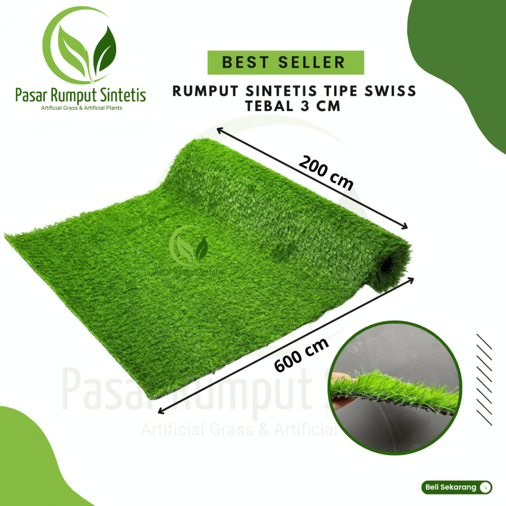 Rumput Sintetis Tipe Swiss Tebal 3 cm / Ukuran 25x100 cm / Rumput Sintesis Swiss