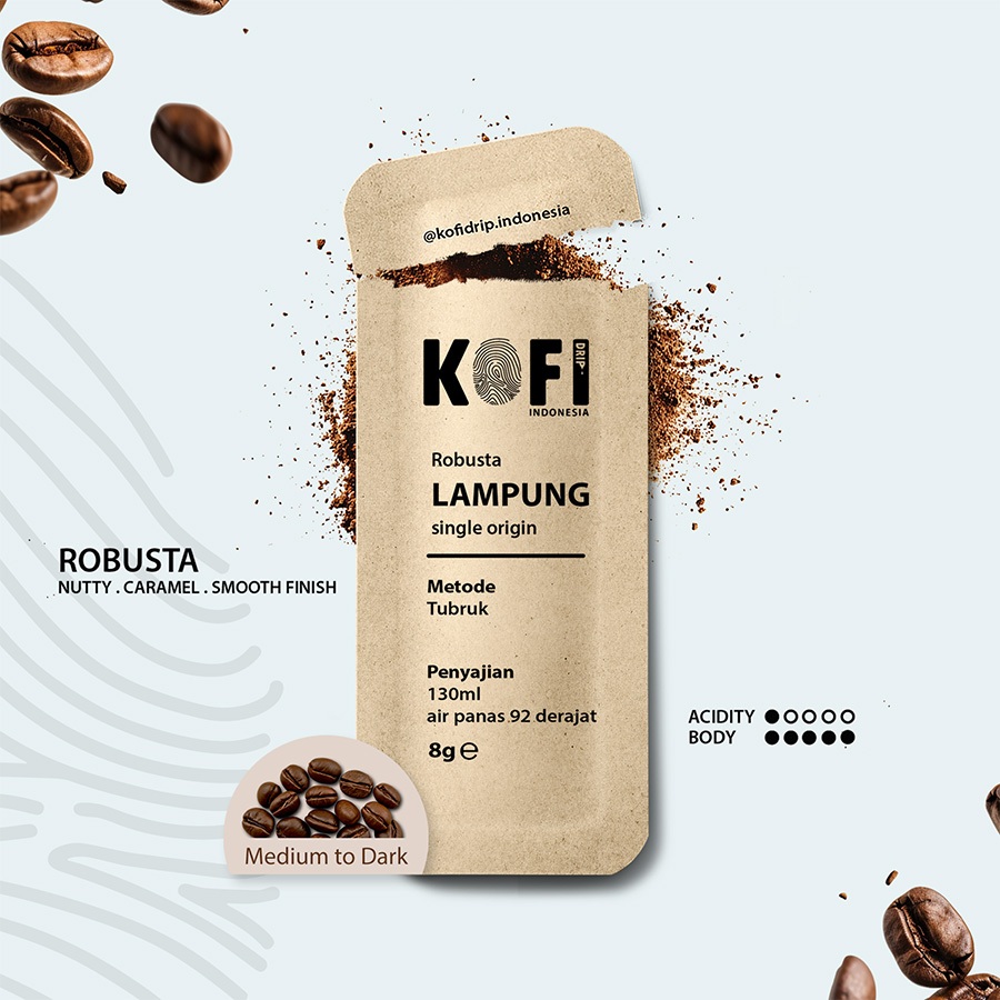 Kopi tubruk robusta Lampung, kofi stick indonesia, isi 10 sachet x 8gram, kopi renceng, kopi murni