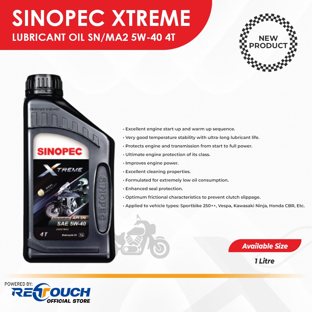 Sinopec Oli Motor 4T Asli Full Synthetic SN SL MA2 MB 5W-40 10W-40 10W-30 15W-40 20W-50 Oli Mesin Ma
