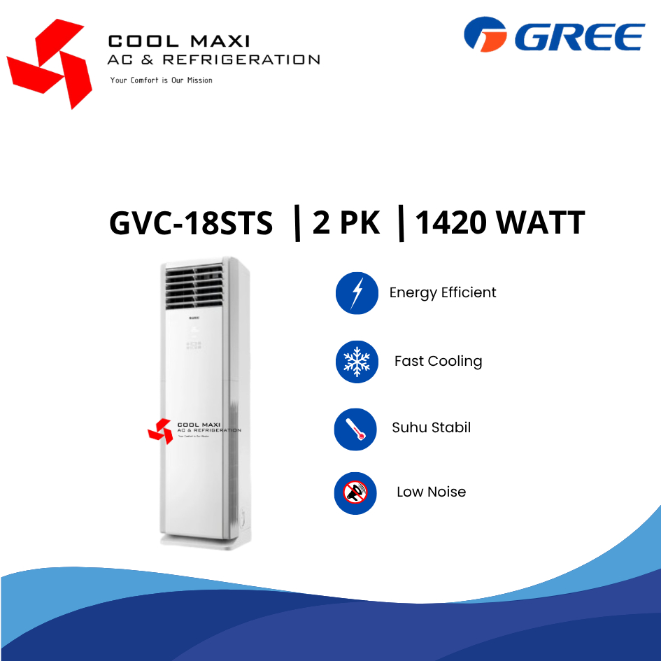 Ac Floor Standing Gree GVC-18 STS 2 PK AC Berdiri Ruangan Besar Low Watt Powerful