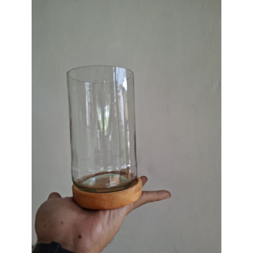 Gelas kaca polos bening putih 700ml gelas kaca set tatakan kayu gelas kaca vas bunga