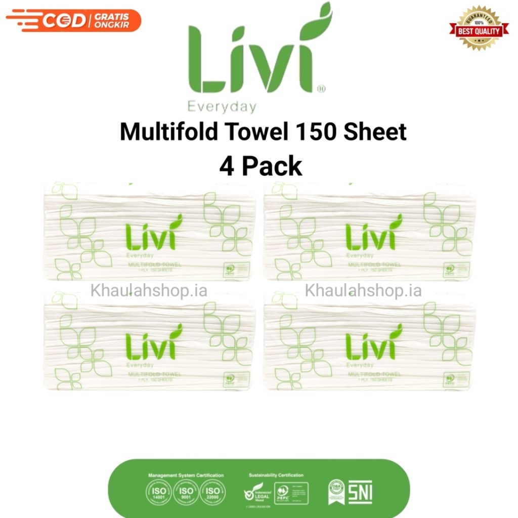 [Paket 4 Pack] Tissue Livi Everyday Multifold Towel Daya Serap Tinggi | Tisu Livi Hand Towel PREMIUM