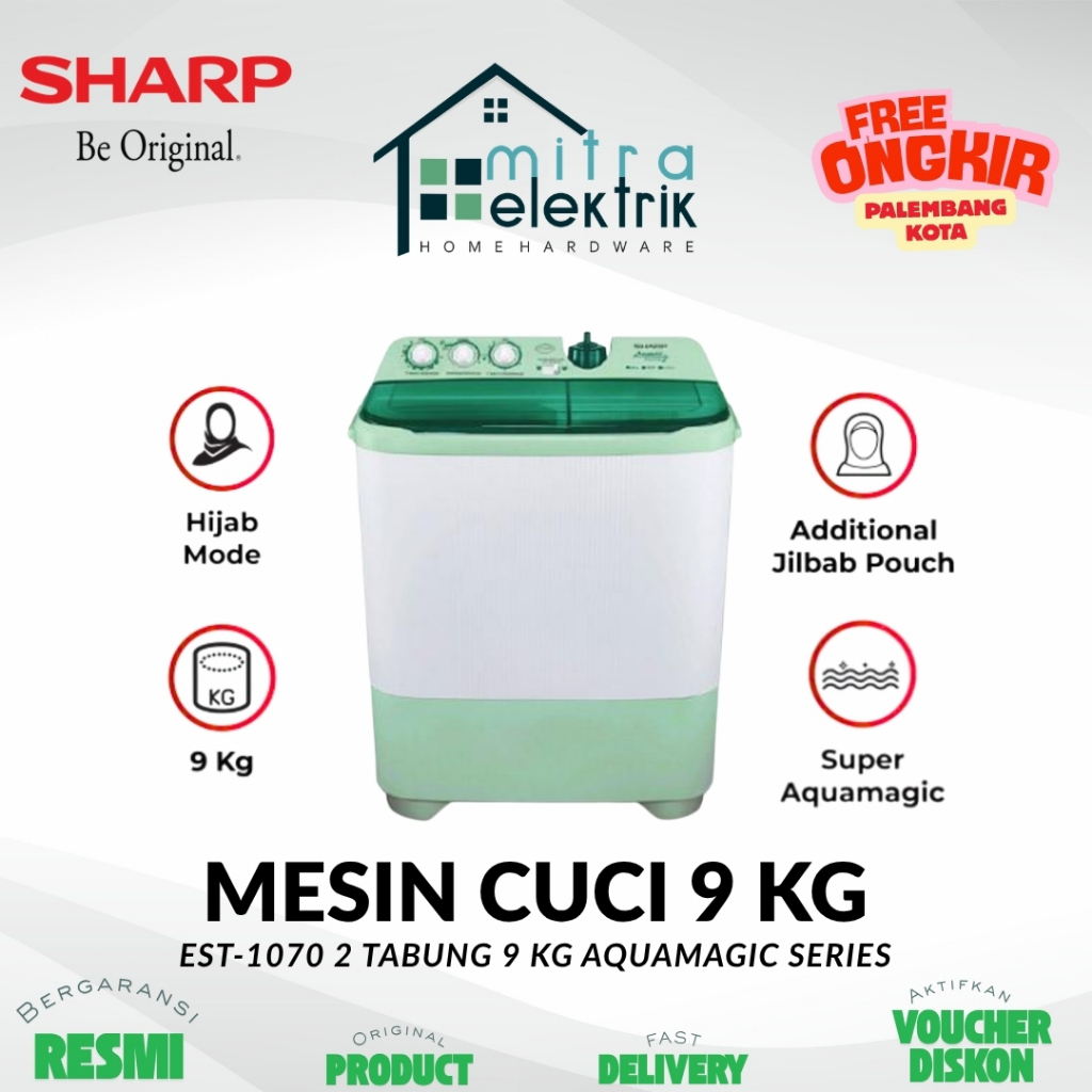 Mesin Cuci SHARP EST-1070 2 Tabung 9 Kg Super Aqua Magic Hijab Series