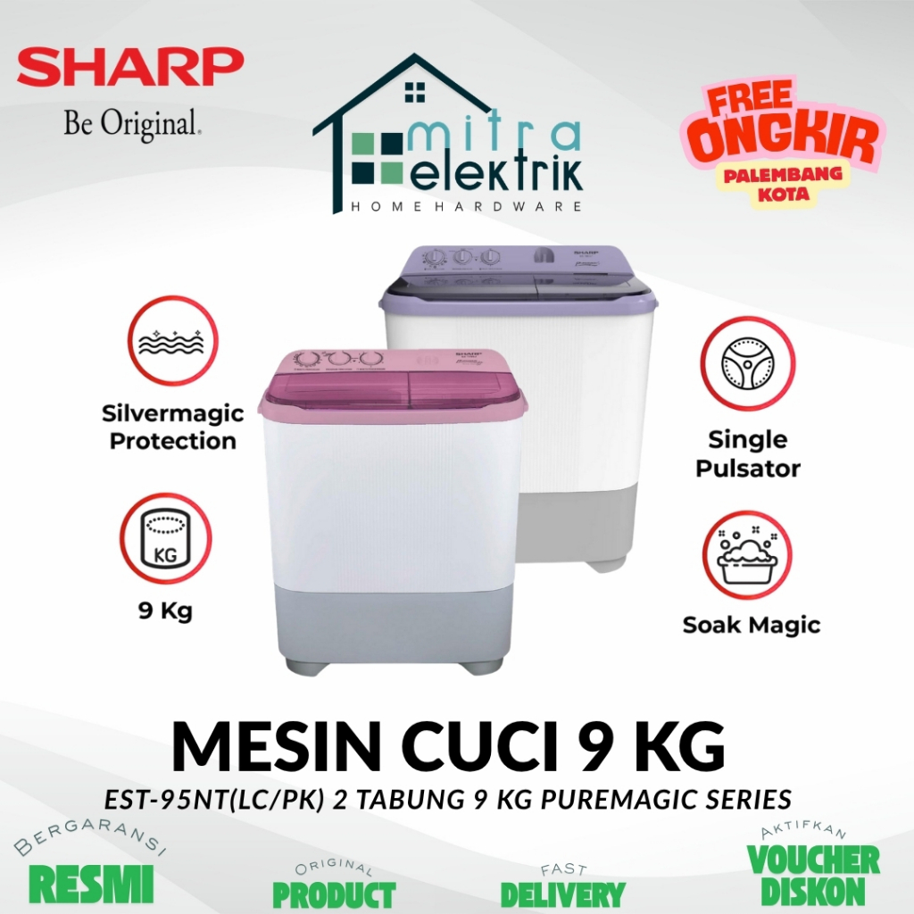 Mesin Cuci SHARP EST-95NT 2 Tabung 9 Kg Puremagic Series