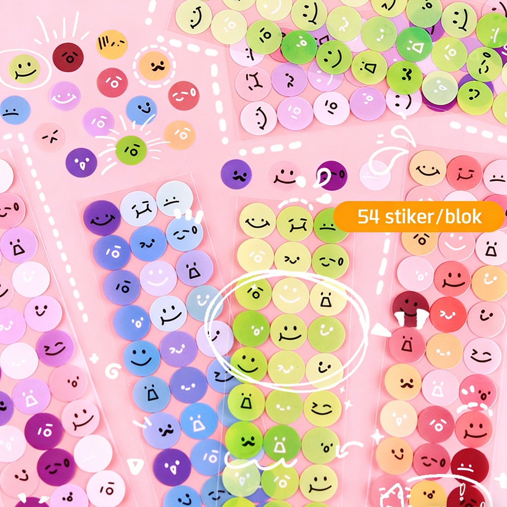 Set Stiker Emoticon Aesthetic 54pcs | Sticker Lucu Pastel untuk Hadiah Anak & Dekorasi Buku | Paket 