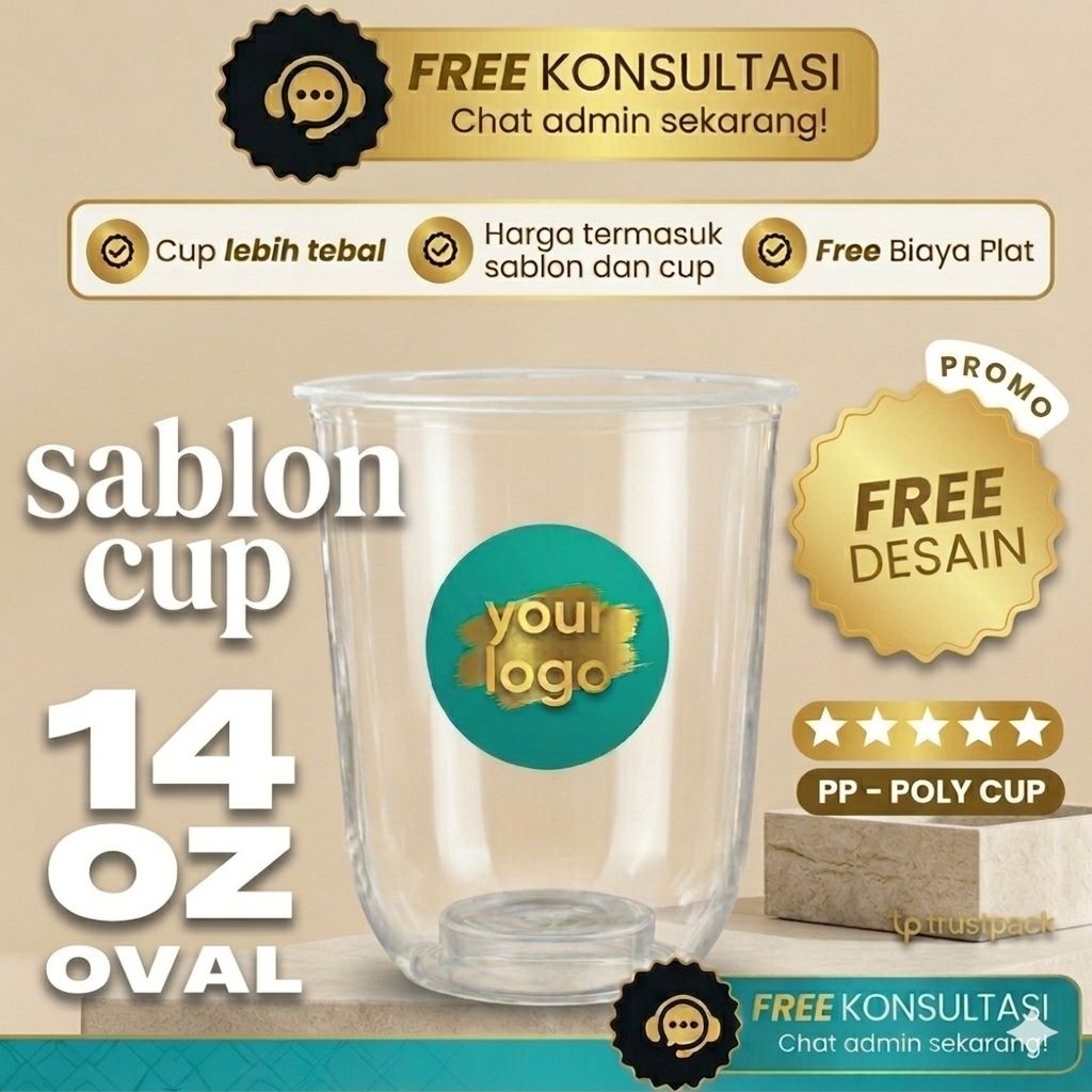 Sablon Custom Gelas / Cup Plastik STARINDO oval 14oz 7gr