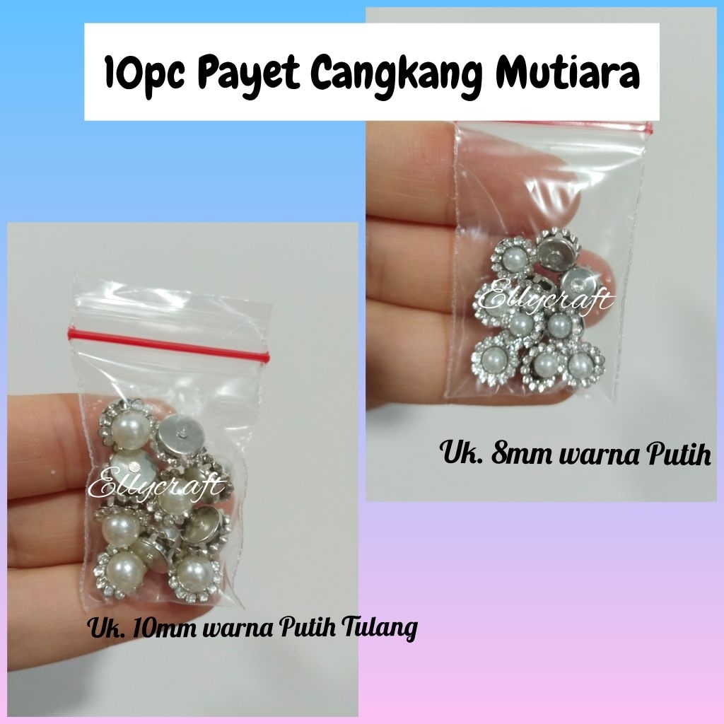 10pc Payet Mutiara Cangkang Bunga 8mm 10mm/Payet Jahit