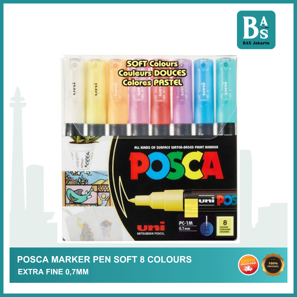 Posca Marker Pen Set 8 Colours PC-1M - Extra Fine 0,7mm