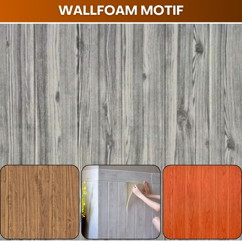 Wallpaper Hiasan Dinding 3D Foam Sticker Dinding Wallpaper Foam 3D Wallfoam Motif Kayu Foam
