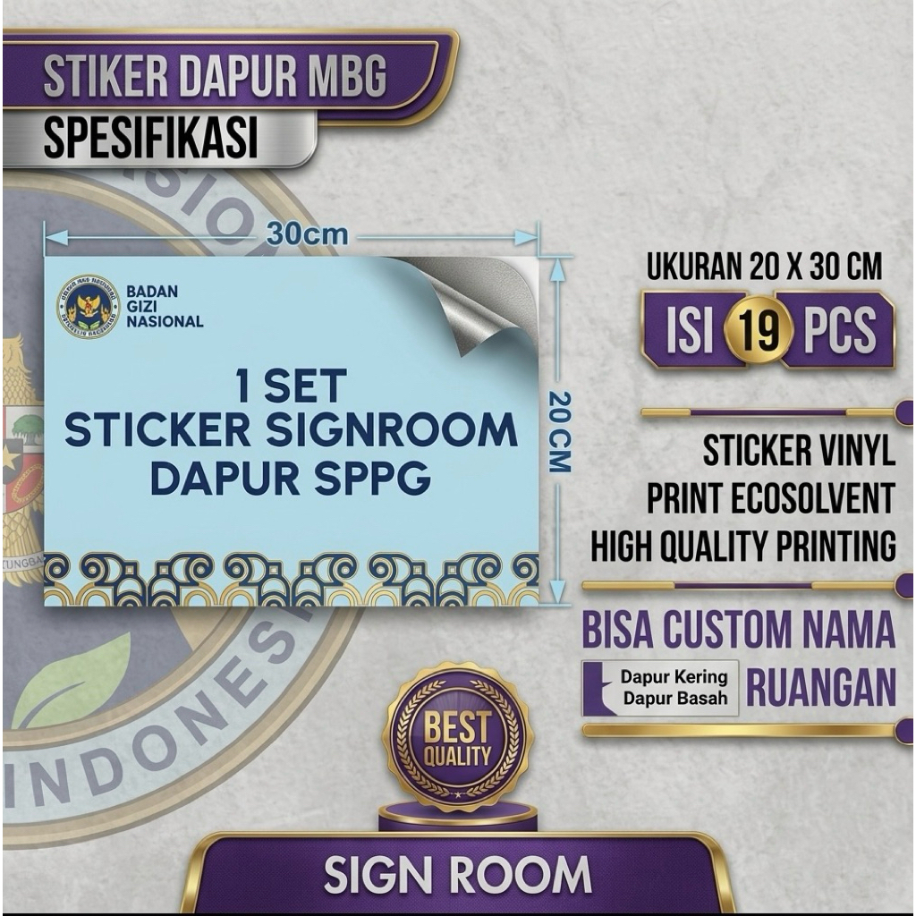 STIKER PLANG SPPG / STIKER DAPUR SEHAT / STIKER ALAT MAKAN / STIKER DINDING / STIKER BGN &LOGO BGN /