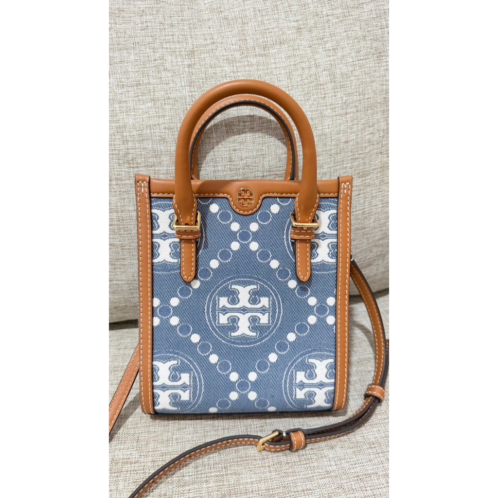 Tory burch monogram denim phone bag