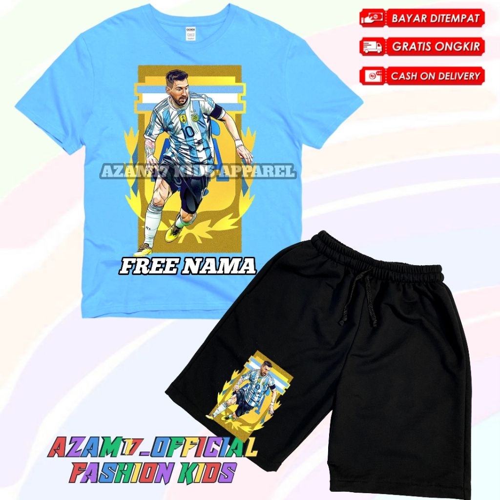 Setelan Kaos Celana Pendek Lionel Messi Argentina Free Nama / Setelan Kaos Boarshort Anak Goat Lione