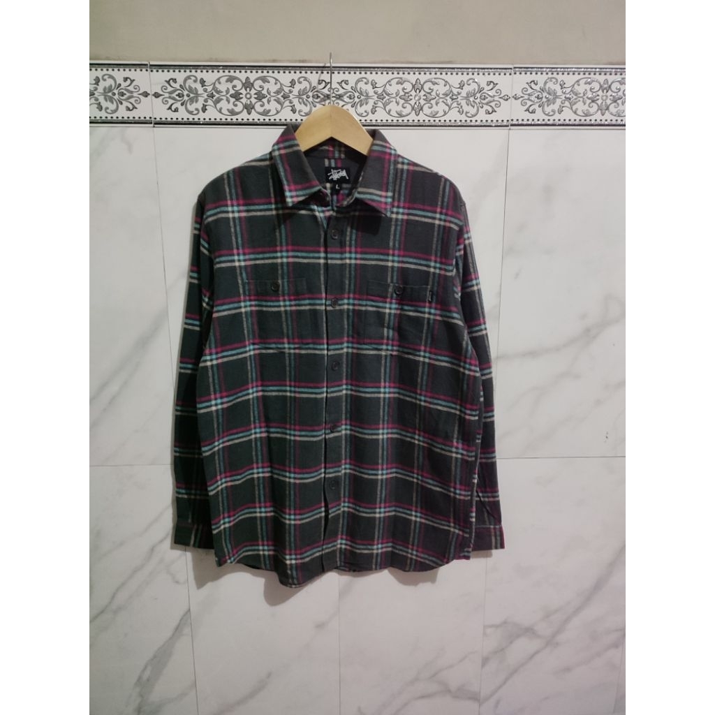 Kemeja Flannel Stussy Vintage 00's  Abu