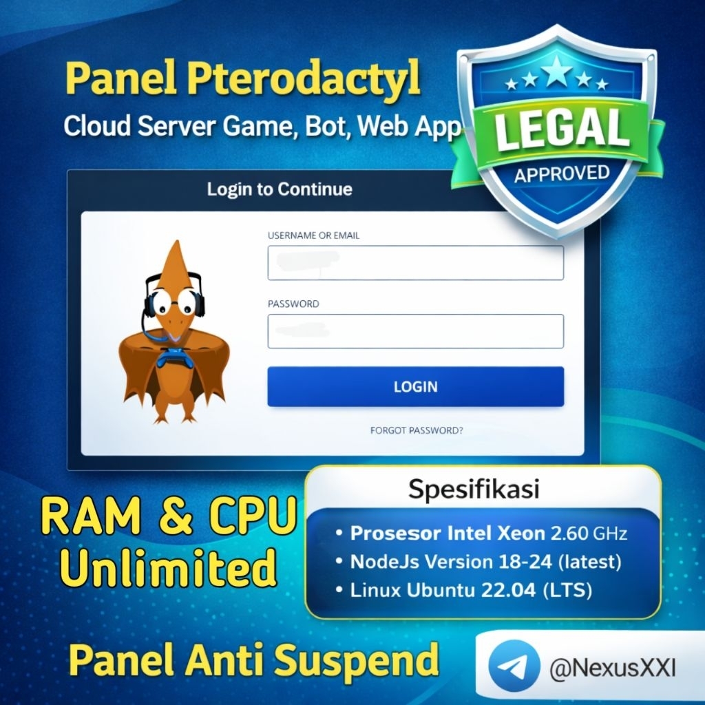 PANEL PTERODACTYL RAM & CPU UNLIMITED LEGAL INDONESIA