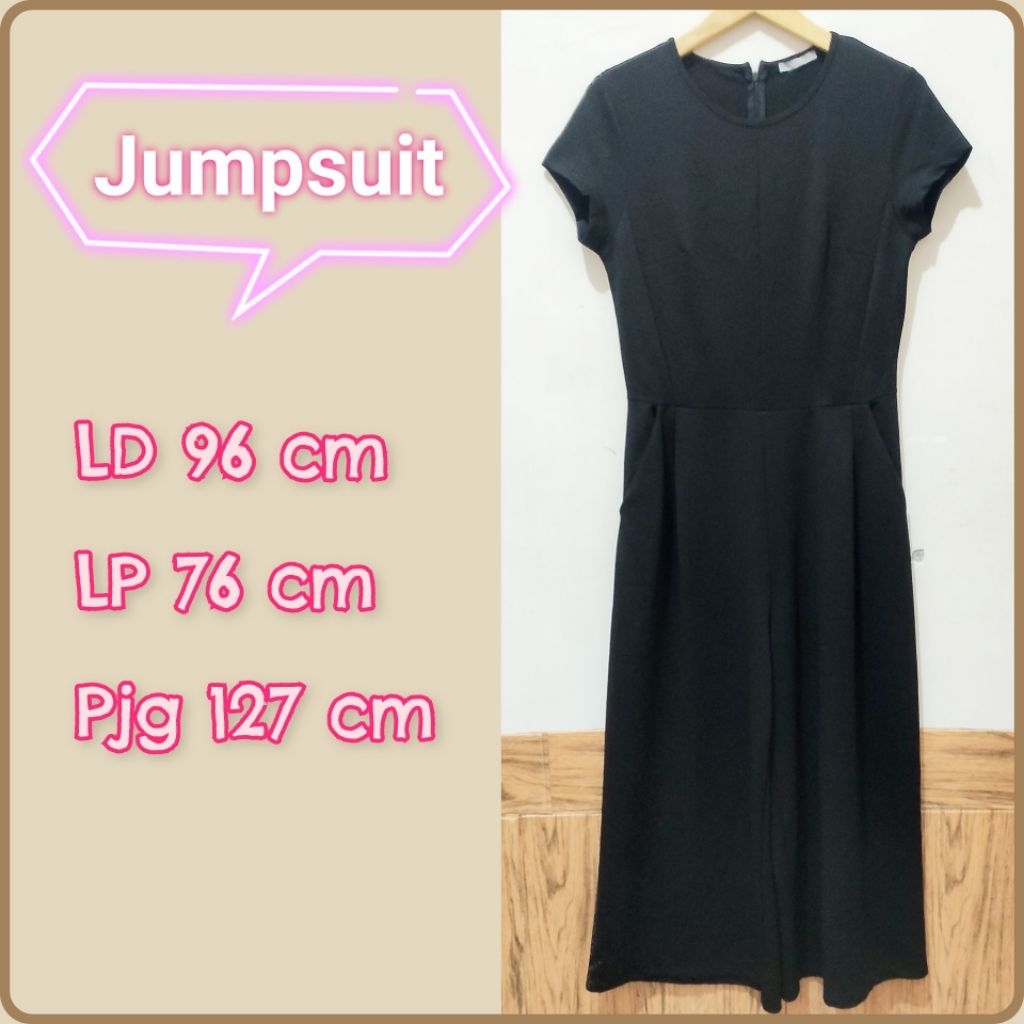Zara - Jumpsuit kulot 7/8 berlengan scuba hitam