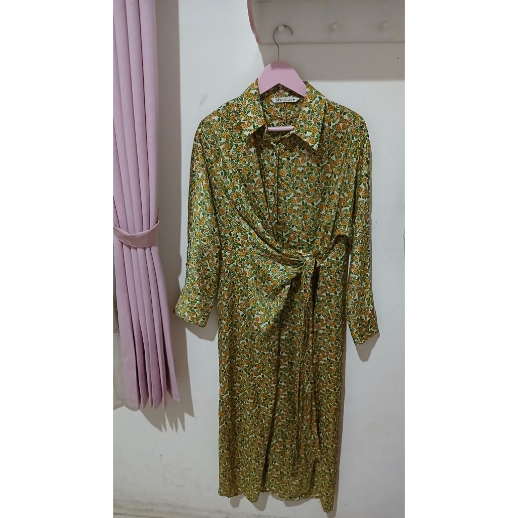 zara dress floral satin printed big size