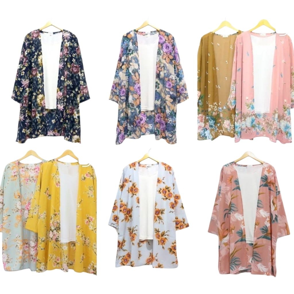 OUTER CARDIGAN LUARAN PANJANG MOTIF BUNGA POLKADOT ABSTRAK GARIS